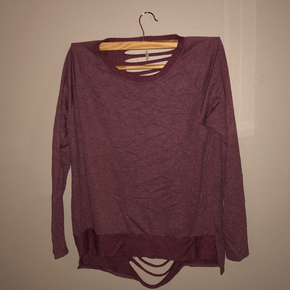 Maroon Ripped Back Crew Neck Sweater